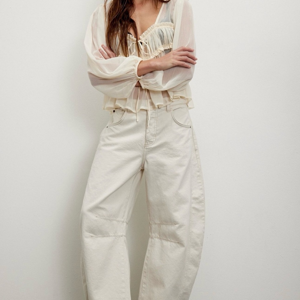 We The Free Good Luck Mid-Rise cream Barrel Jeans